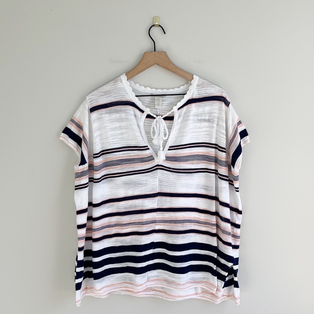 White + Warren | Blue Stripe Cotton Blouse sz S